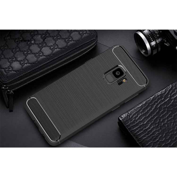 For Galaxy S9 Brushed Carbon Fiber Texture Soft TPU Anti-skip Protective Cover Back Case