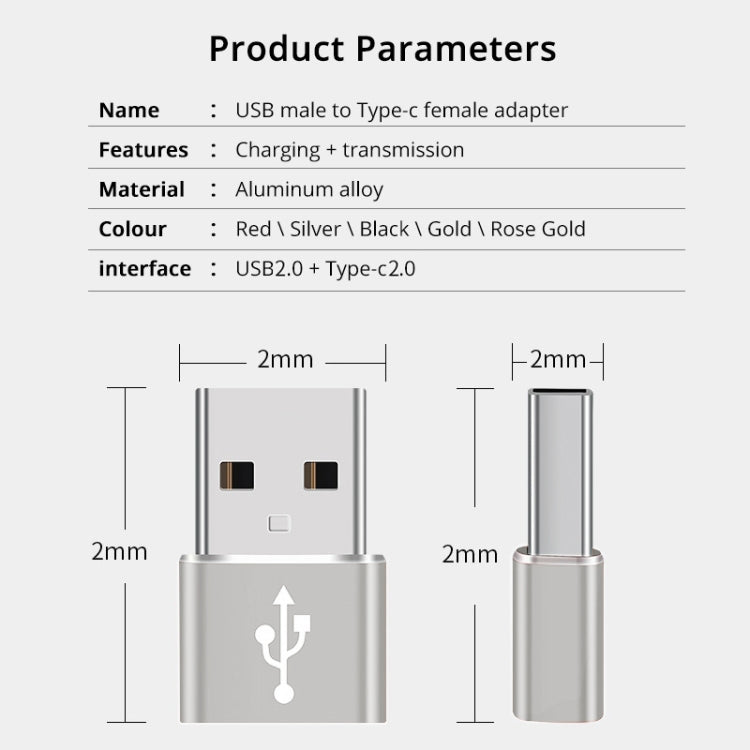 USB-C / Type-C Female to USB 2.0 Male Aluminum Alloy Adapter, Support Charging & Transmission, USB 2.0