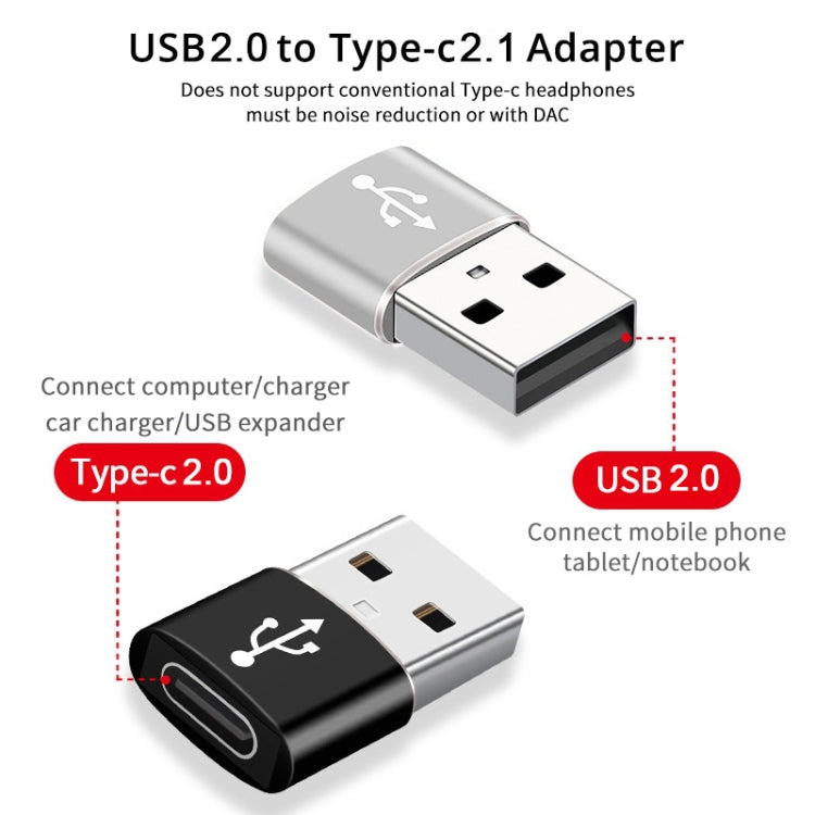 USB-C / Type-C Female to USB 2.0 Male Aluminum Alloy Adapter, Support Charging & Transmission, USB 2.0