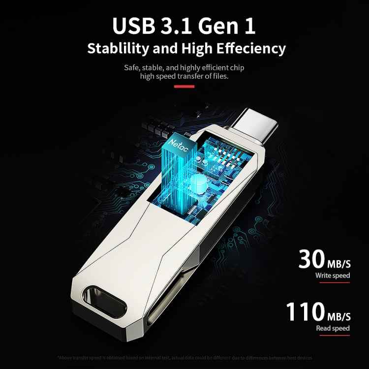 Netac U782C 128GB USB-C / Type-C + USB 3.0 360 Degrees Rotation Zinc Alloy Flash Drive OTG U Disk