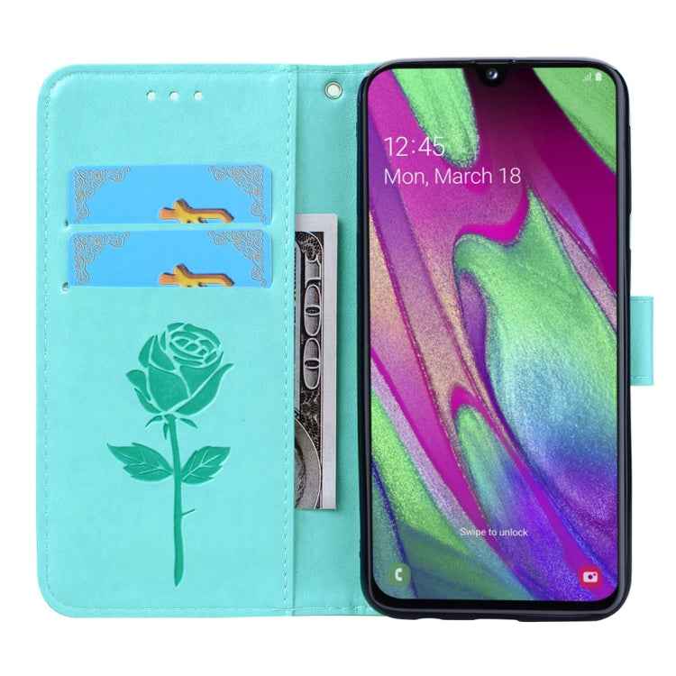 Rose Embossed Horizontal Flip PU Leather Case for Galaxy A40, with Holder & Card Slots & Wallet