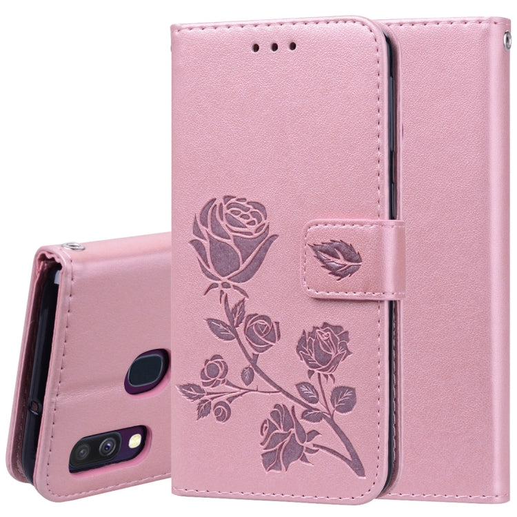 Rose Embossed Horizontal Flip PU Leather Case for Galaxy A40, with Holder & Card Slots & Wallet