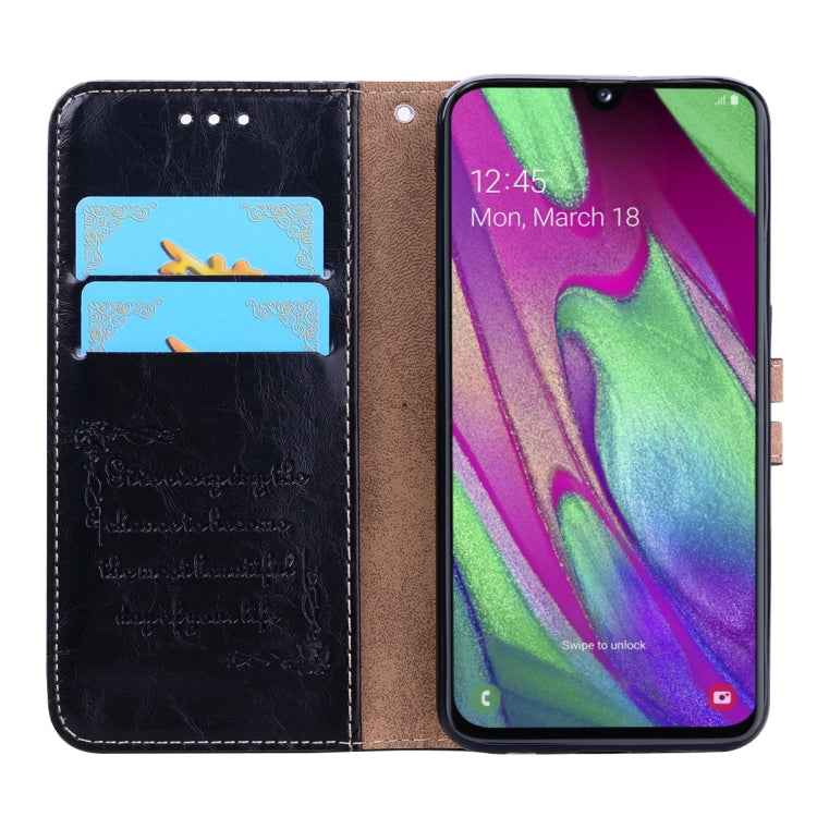 Business Style Oil Wax Texture Horizontal Flip Leather Case for Galaxy A40, with Holder & Card Slots & Wallet, For Galaxy A40