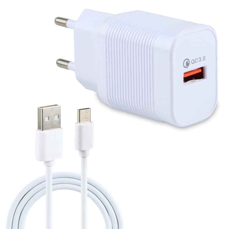 LZ-728 2 in 1 18W QC 3.0 USB Interface Travel Charger + USB to USB-C / Type-C Data Cable Set, EU Plug, Cable Length: 1m