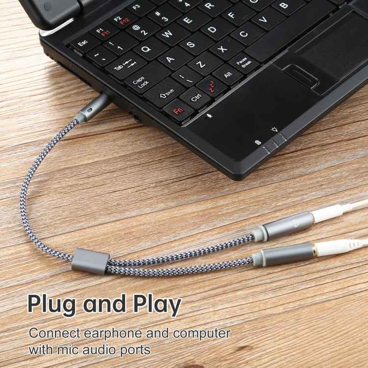 HY191 2 in 1 3.5mm Male to Microphone + Audio Female Braided Audio Cable, Length: 26cm