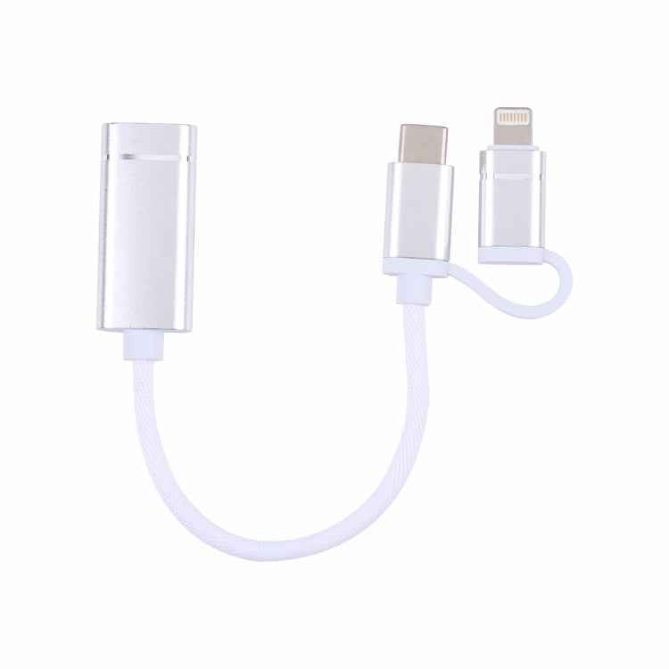 USB 3.0 Female to 8 Pin + USB-C / Type-C Male Charging + Transmission OTG Nylon Braided Adapter Cable, Cable Length: 11cm, 8 Pin Silver + White, 8 Pin Black, 8 Pin Red, 8 Pin Blue