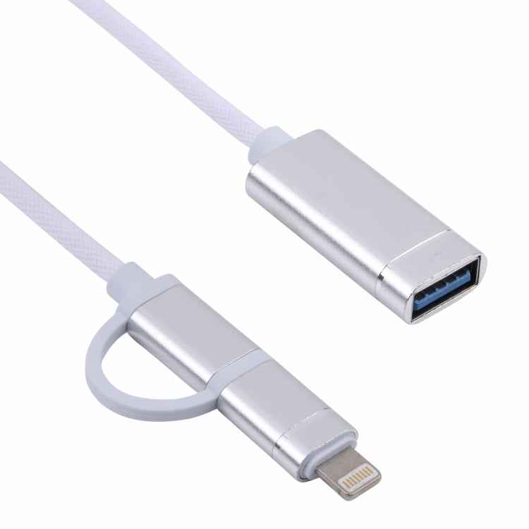 USB 3.0 Female to 8 Pin + USB-C / Type-C Male Charging + Transmission OTG Nylon Braided Adapter Cable, Cable Length: 11cm, 8 Pin Silver + White, 8 Pin Black, 8 Pin Red, 8 Pin Blue