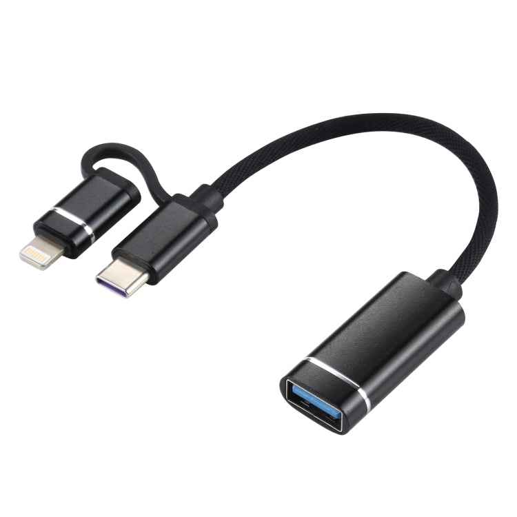 USB 3.0 Female to 8 Pin + USB-C / Type-C Male Charging + Transmission OTG Nylon Braided Adapter Cable, Cable Length: 11cm, 8 Pin Silver + White, 8 Pin Black, 8 Pin Red, 8 Pin Blue
