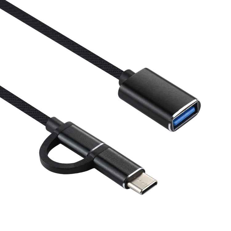 USB 3.0 Female to Micro USB + USB-C / Type-C Male Charging + Transmission OTG Nylon Braided Adapter Cable, Cable Length: 11cm