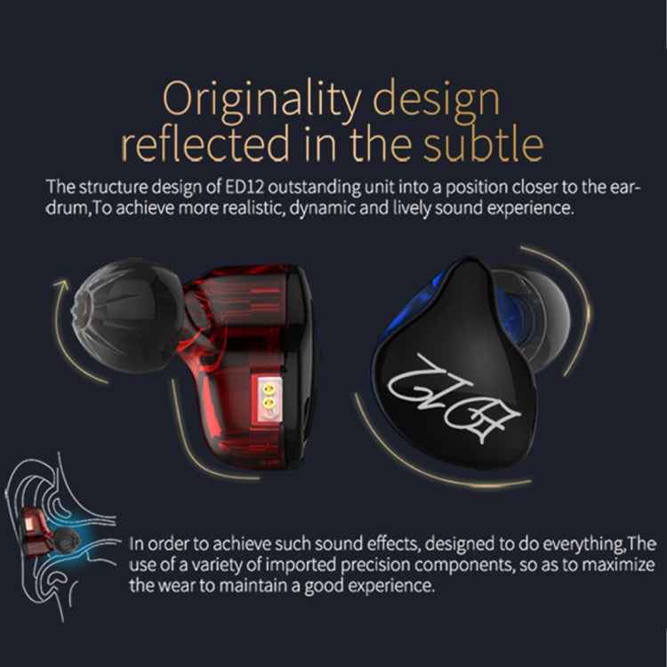 KZ ED12 3.5mm Jack Hanging Ear Sports Design In-Ear Style Wire Control Earphone, Cable Length: 1.2m