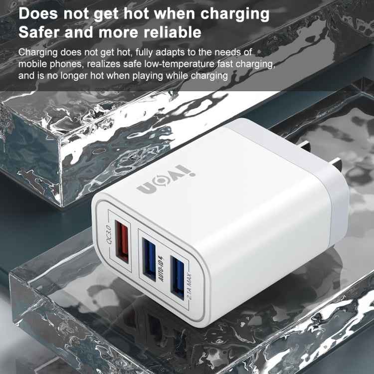 IVON AD37 5A QC 3.0 Three USB Port Travel Charger, US Plug