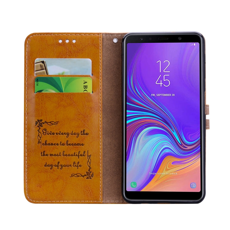 Business Style Oil Wax Texture Horizontal Flip Leather Case for Galaxy A7 (2018), with Holder & Card Slots & Wallet