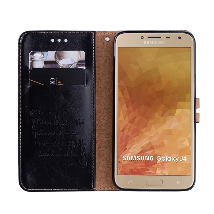 Business Style Oil Wax Texture Horizontal Flip Leather Case for Galaxy J4 (EU Version) (2018), with Holder & Card Slots & Wallet, For Galaxy J4 (EU Version) (2018)