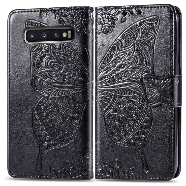 Funda de piel con tapa horizontal con estampado de mariposas y flores para Galaxy S10, con soporte, ranuras para tarjetas, cartera y cordón.
