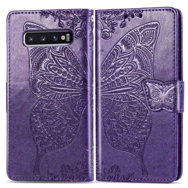 Butterfly Love Flowers Embossing Horizontal Flip Leather Case for Galaxy S10+, with Holder & Card Slots & Wallet & Lanyard