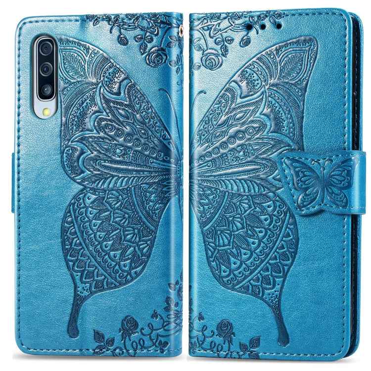 Butterfly Love Flowers Embossing Horizontal Flip Leather Case for Galaxy A50, with Holder & Card Slots & Wallet & Lanyard