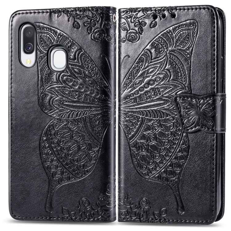 Butterfly Love Flowers Embossing Horizontal Flip Leather Case for Galaxy A40, with Holder & Card Slots & Wallet & Lanyard, For Galaxy A40