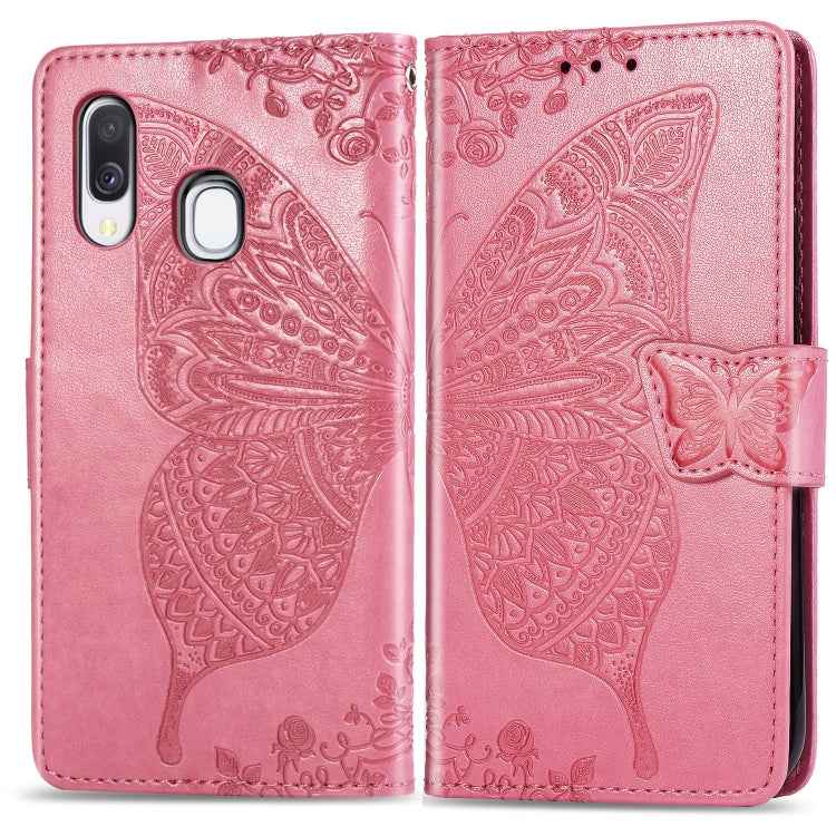 Butterfly Love Flowers Embossing Horizontal Flip Leather Case for Galaxy A40, with Holder & Card Slots & Wallet & Lanyard, For Galaxy A40
