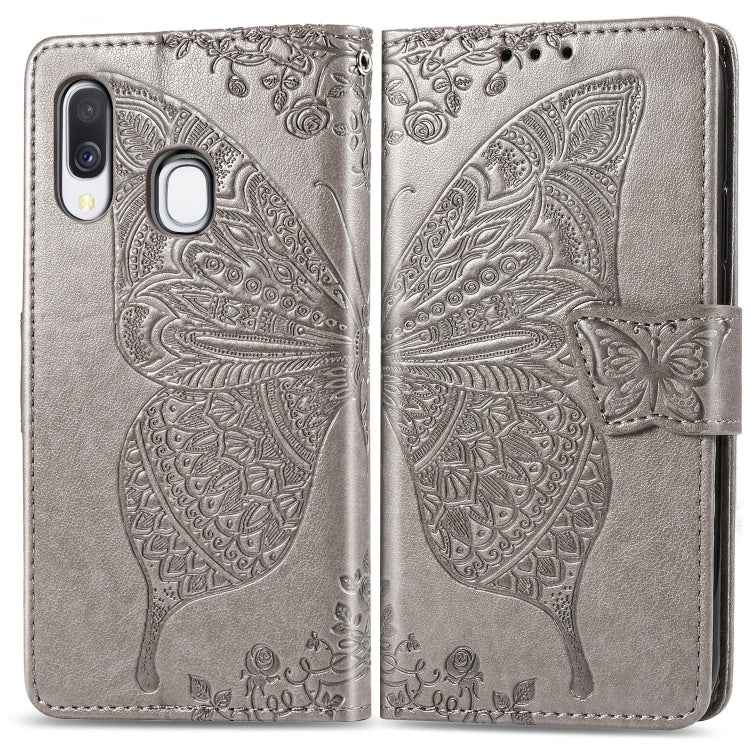 Butterfly Love Flowers Embossing Horizontal Flip Leather Case for Galaxy A40, with Holder & Card Slots & Wallet & Lanyard, For Galaxy A40