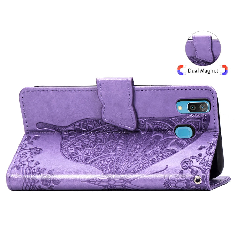 Butterfly Love Flowers Embossing Horizontal Flip Leather Case for Galaxy A40, with Holder & Card Slots & Wallet & Lanyard