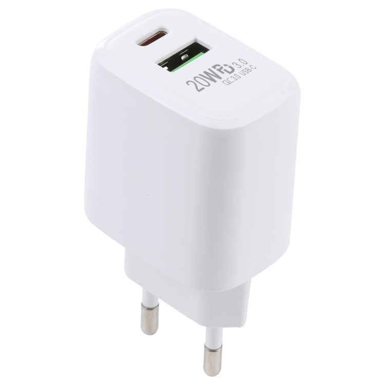 LZ-215A+C 20W QC 3.0 USB + PD 3.0 USB-C / Type-C Fast Charging Travel Charger, EU Plug