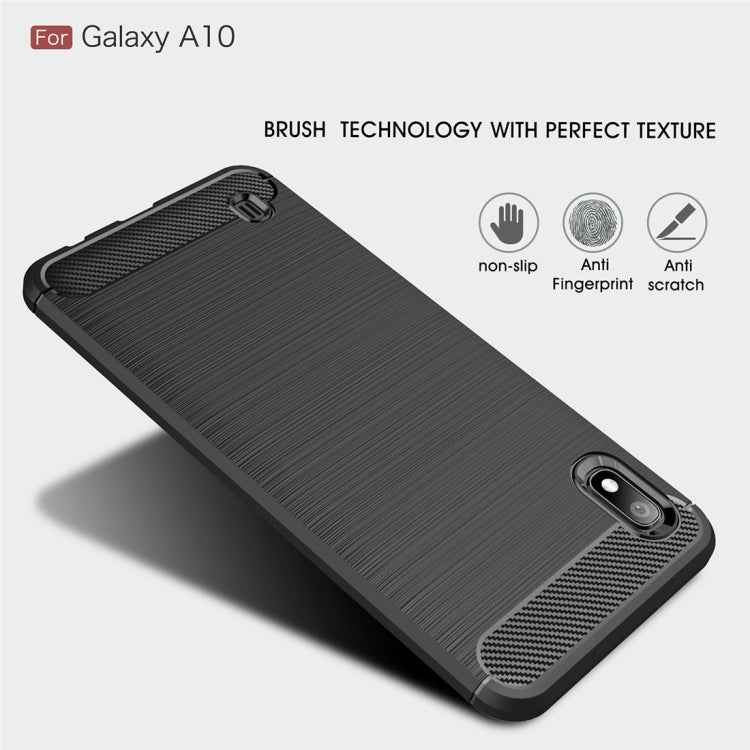 Brushed Texture Carbon Fiber Shockproof TPU Case for Galaxy A10, 三星 Galaxy A10