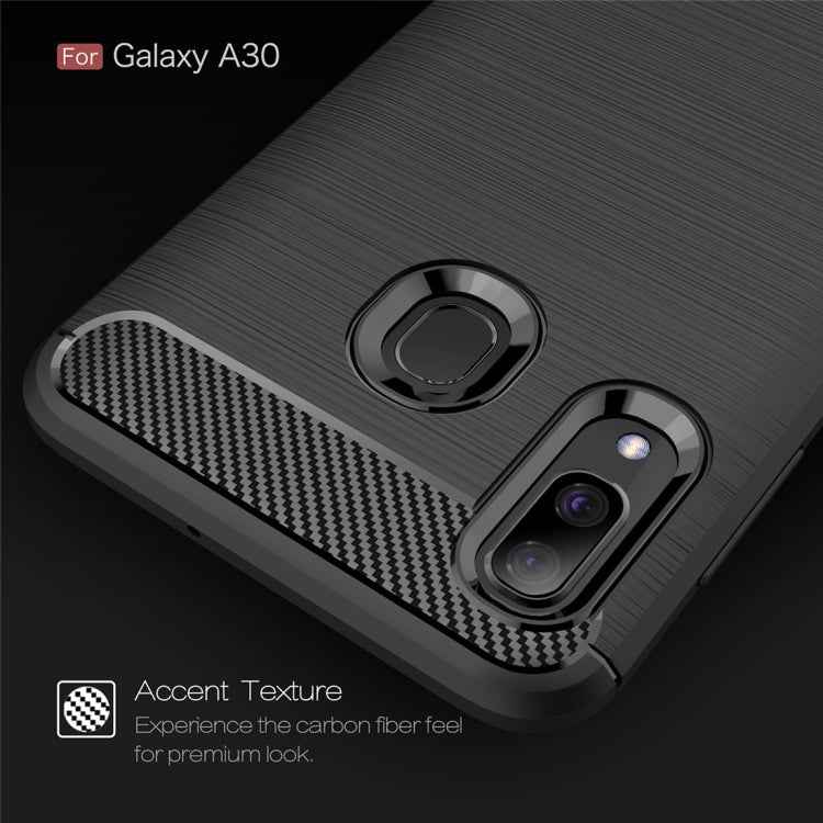 Brushed Texture Carbon Fiber Shockproof TPU Case for Galaxy A30, 三星 Galaxy A30