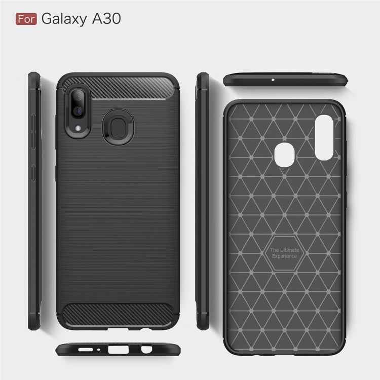 Brushed Texture Carbon Fiber Shockproof TPU Case for Galaxy A30, 三星 Galaxy A30