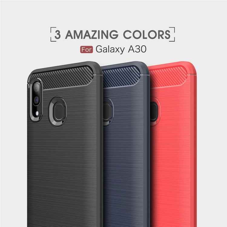Brushed Texture Carbon Fiber Shockproof TPU Case for Galaxy A30, 三星 Galaxy A30
