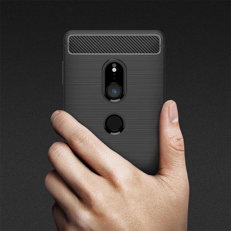 For Sony Xperia XZ2 Brushed Texture Carbon Fiber Shockproof TPU Protective Back Case