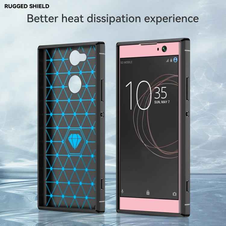For Sony Xperia XA2 Brushed Texture Carbon Fiber Shockproof TPU Protective Back Case