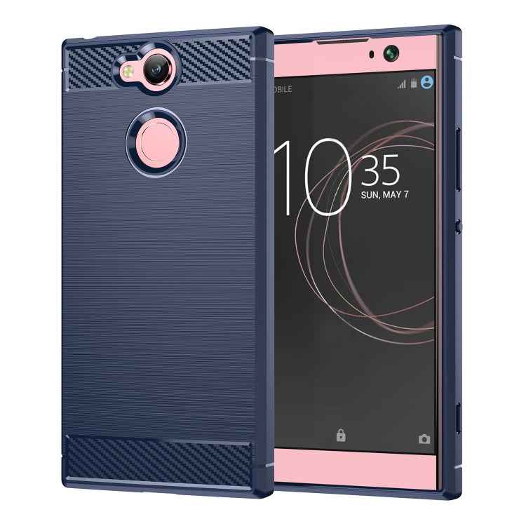 For Sony Xperia XA2 Brushed Texture Carbon Fiber Shockproof TPU Protective Back Case