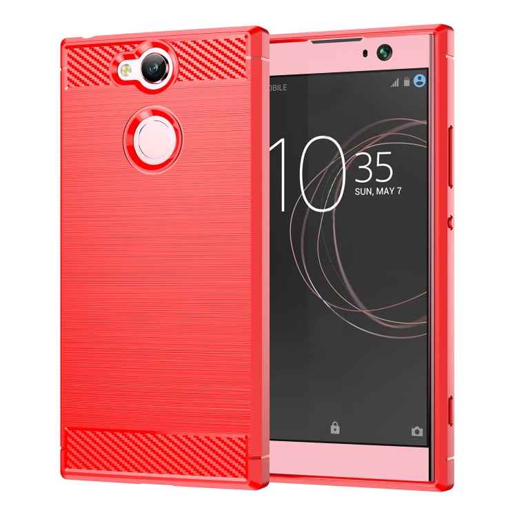 For Sony Xperia XA2 Brushed Texture Carbon Fiber Shockproof TPU Protective Back Case