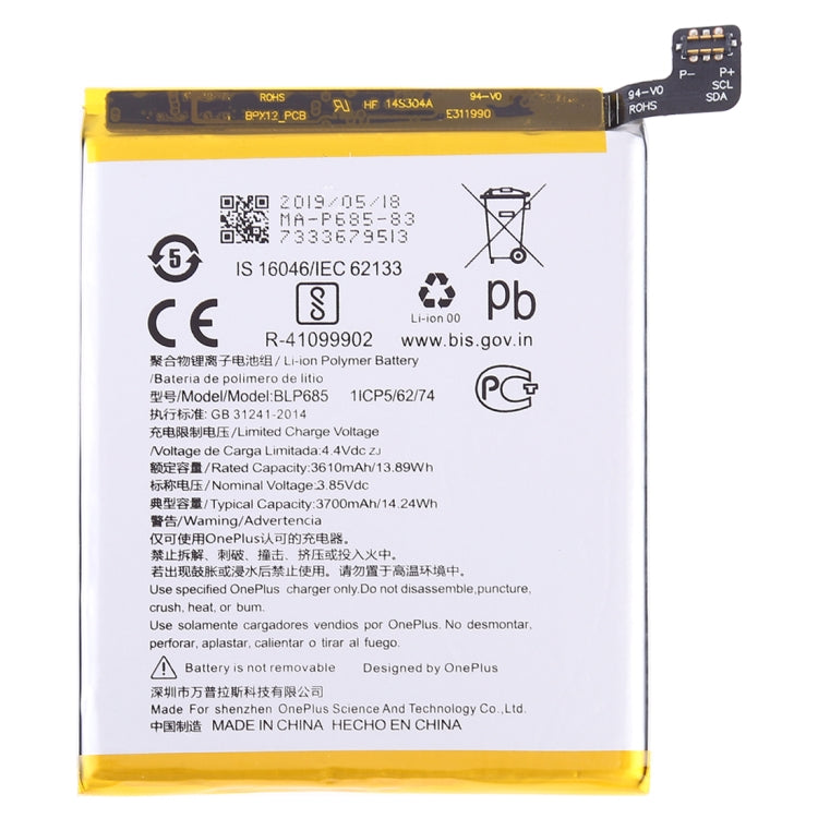 3610mAh BLP685 for OnePlus 6T Li-Polymer Battery