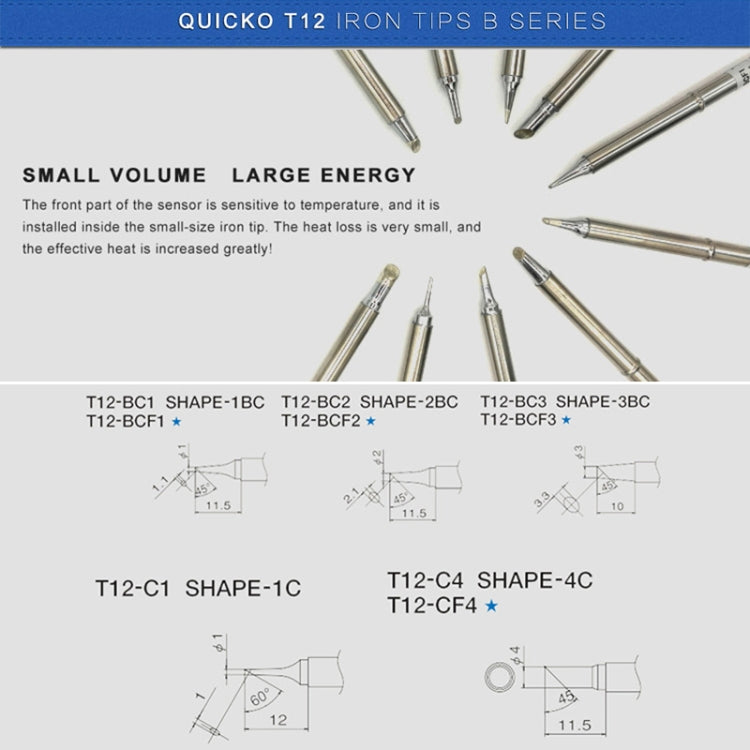QUICKO T12-BCF3 Lead-free Soldering Iron Tip, T12-BC3, T12-BCF1, T12-BCF2, T12-BCF3, T12-BC1, T12-BC1.5, T12-BC2