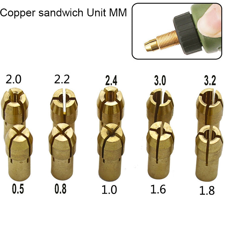 10 in 1 Three-claw Copper Clamp Nut for Electric Mill Fittings,Bore diameter: 0.5-3.2mm, Bore diameter: 0.5-3.2mm