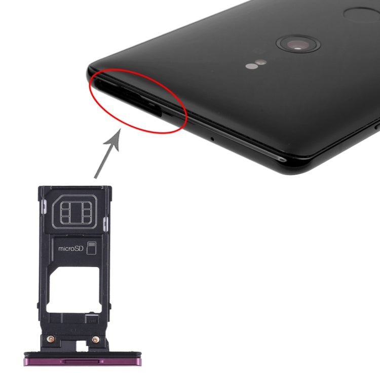 SIM Card Tray + Micro SD Card Tray for Sony Xperia XZ3, For Sony Xperia XZ3, For Sony Xperia XZ3 (Purple)