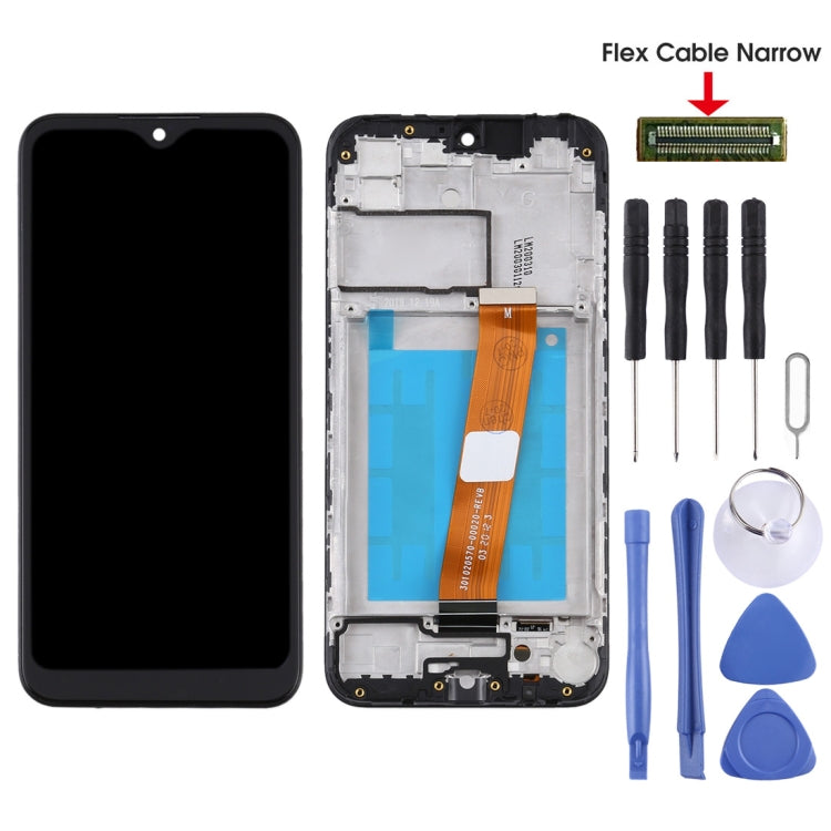 For Samsung Galaxy A01 SM-A015F OEM LCD Screen Digitizer Full Assembly with Frame, Flex Cable Narrow (Black)