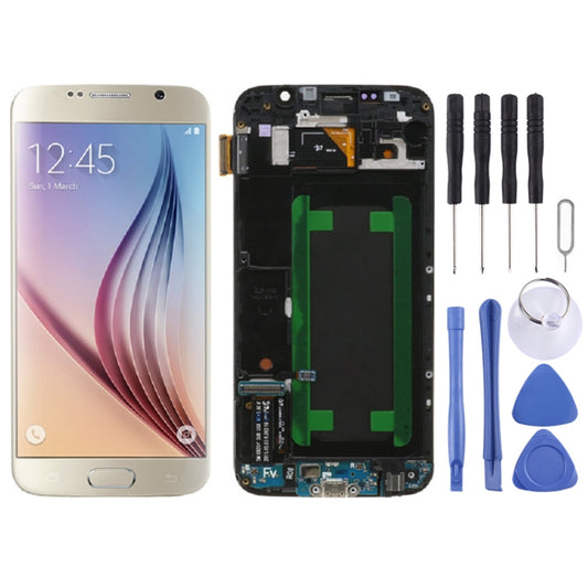 Pantalla LCD y digitalizador originales, ensamblaje completo con marco para Samsung Galaxy S6 SM-G920F.
