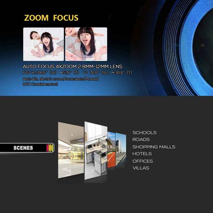 TV-655H5/A AF Auto Focus 4X Zoom 5.0MP AHD/TVI/CVI/CVBS Analog Indoor Outdoor Security IP66 Waterproof Surveillance IR Camera, 42 LED 20m IR Distance