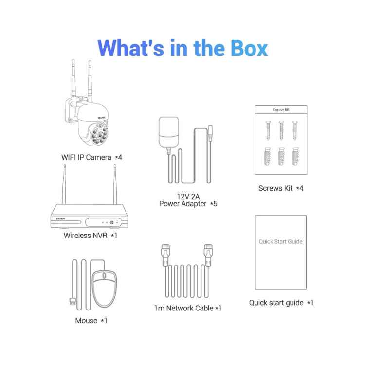 ESCAM WNK714 3.0 Million Pixels 4-channel HD Dome Camera NVR Wireless Monitoring Kit, AU Plug