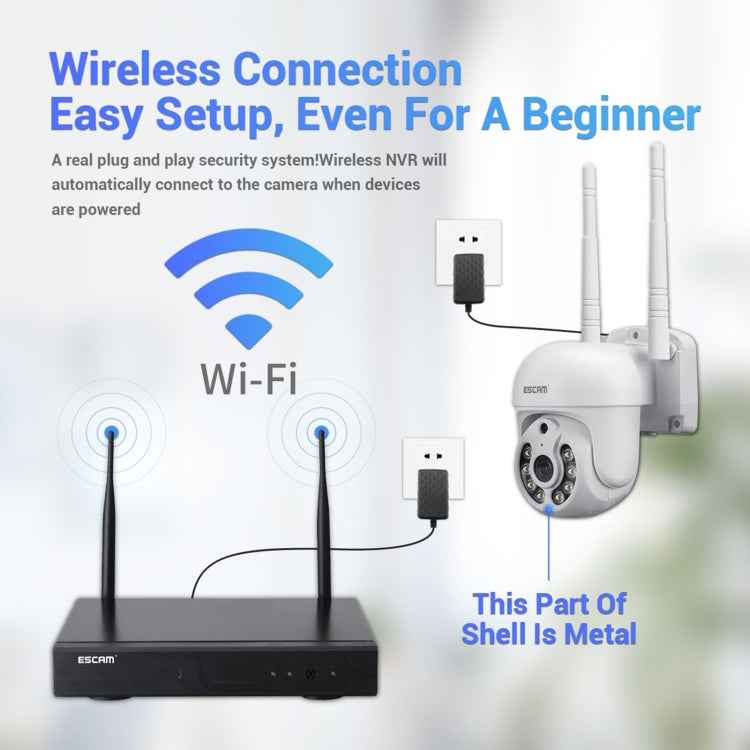 ESCAM WNK714 3.0 Million Pixels 4-channel HD Dome Camera NVR Wireless Monitoring Kit, AU Plug