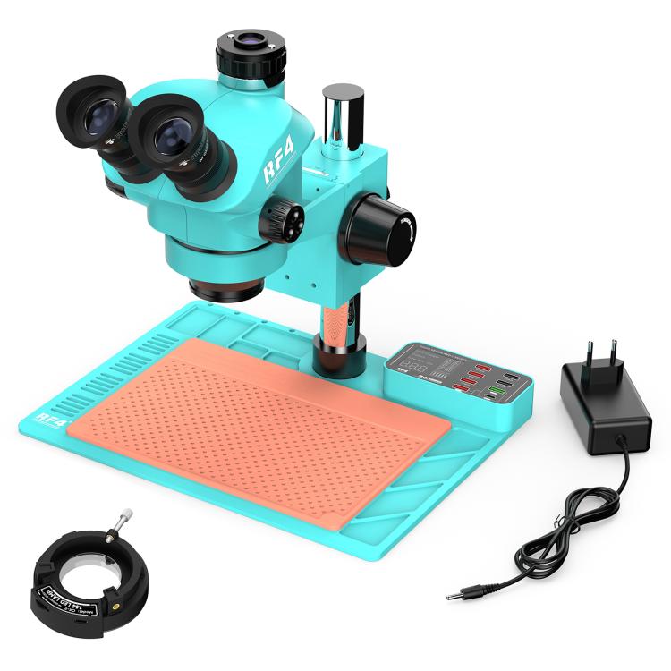 RF4 RF-7050TVA9 7X-50X Synchronous Zoom Trinocular Stereo Microscope with USB Charging Station, RF-7050TVA9(EU Plug), RF-7050TVA9(US Plug)