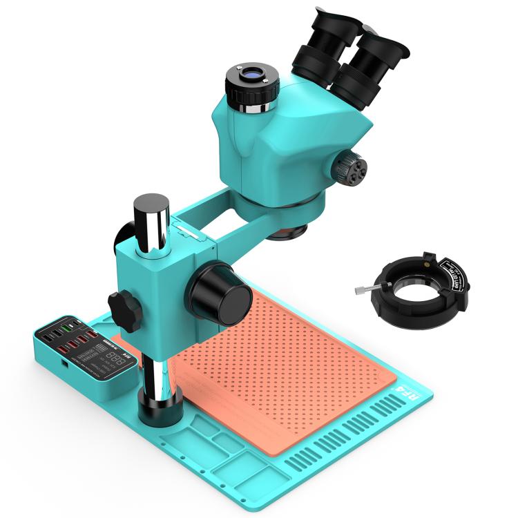RF4 RF-7050TVA9 7X-50X Synchronous Zoom Trinocular Stereo Microscope with USB Charging Station, RF-7050TVA9(EU Plug), RF-7050TVA9(US Plug)