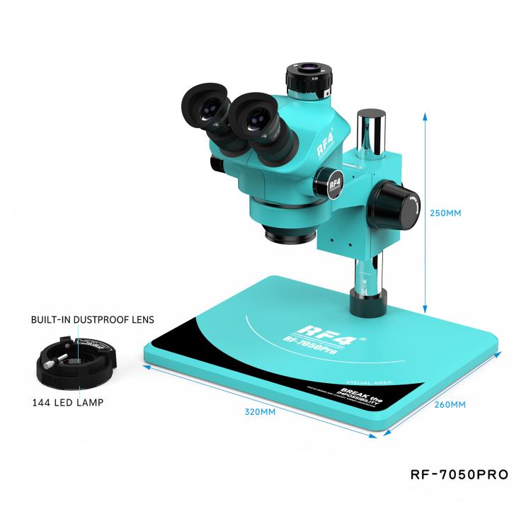 RF4 RF7050Pro 7-50X Synchronous Zoom Trinocular Stereo Microscope with Aluminum Alloy Base, RF7050Pro