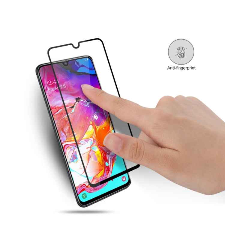 mocolo 0.33mm 9H 2.5D Full Glue Silk Print Tempered Glass Film for Galaxy A70, Support Fingerprint Unlock(Black)