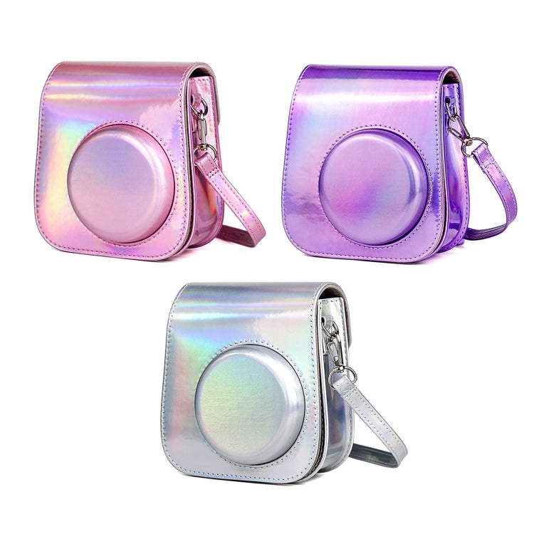 Richwell Portable Aurora PU Leather Camera Case Camera Bag with Shoulder Strap, Suitable for Fujifilm Instax Mini 11, Rose Pink, Silver, Purple