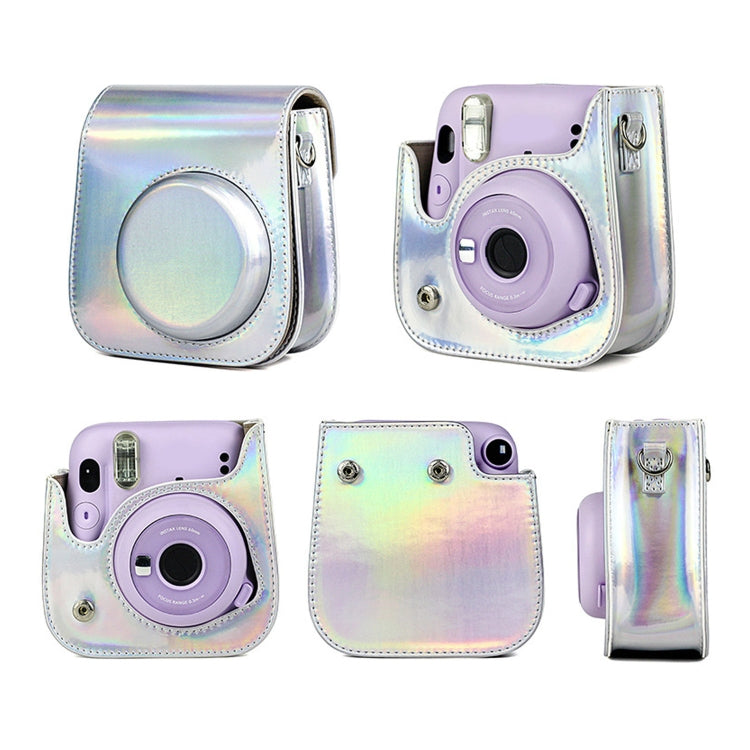 Richwell Portable Aurora PU Leather Camera Case Camera Bag with Shoulder Strap, Suitable for Fujifilm Instax Mini 11, Rose Pink, Silver, Purple
