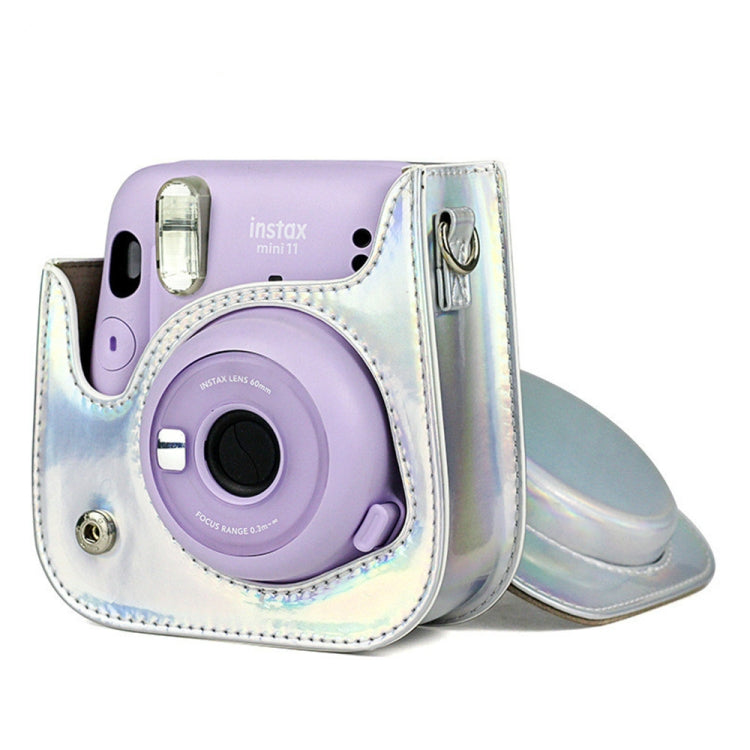 Richwell Portable Aurora PU Leather Camera Case Camera Bag with Shoulder Strap, Suitable for Fujifilm Instax Mini 11, Rose Pink, Silver, Purple