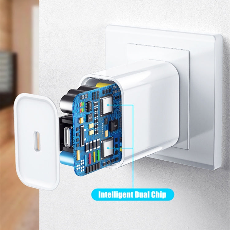 Cargador de viaje 2 en 1 PD de 20 W con un solo puerto USB-C/Tipo C + Juego de cables de datos de carga rápida PD 3.0 USB-C/Tipo C a USB-C/Tipo C de 3 A, longitud del cable: 1 m, enchufe estadounidense, 20 W, 1 m